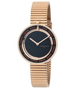 Reloj de señora Pierre Cardin, esfera atemporal, reloj analógico de cuarzo con brazalete de acero inoxidable, 3 ATM, 32 mm, CMA.0010, oro rosa/negro