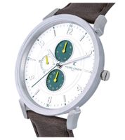 Pierre Cardin men's wristwatch with multi-dial analog quartz watch with leather strap 3ATM 44mm CPI.2057 silver/brown/green