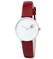 Pierre Cardin ladies' wristwatch with brand abbreviation on the dial, analogue quartz watch with leather strap 3ATM 31mm CBV.1517 red/silver
