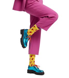 1 par de calcetines de algodón con estampado de loro mostaza y loro, calcetines largos 17S-PARR ​​amarillo/rojo/azul