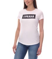 PUMA City women's cotton shirt with Praha/Prague lettering, short-sleeved shirt, round neck shirt 575957 20 white/black