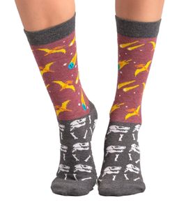 1 par de calcetines de algodón Mustard Extinction con estampado de cometas y dinosaurios, calcetines largos 18S-EXT gris/rosa/colorido