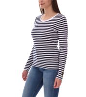 DELMAO Damen Sweatshirt gestreiftes Baumwoll-Longsleeve Langarm-Shirt 21530737 Weiß/Navy