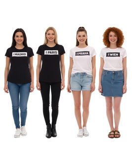 PUMA City women's cotton shirt with Praha/Prague, Paris, Vienna or Madrid lettering, short-sleeved shirt, round neck shirt 575957 white or black