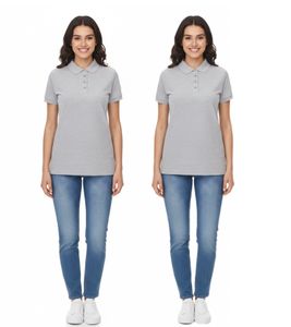 Polo da donna SANTINO in cotone biologico polo con abbottonatura a 4 bottoni manica corta grigio screziato