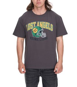 KEINE LIEBE Ballhead Herren Baumwoll-Shirt mit LOST ANGELES Schriftzug T-Shirt Rundhals-Shirt Kurzarm-Shirt KLTS1011GRY Grau/Grün/Orange