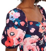 Vestido de verano para mujer con estampado floral integral, minivestido con mangas abullonadas, vestido casual 931070 Azul/Multicolor