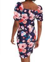 Vestido de verano para mujer con estampado floral integral, minivestido con mangas abullonadas, vestido casual 931070 Azul/Multicolor