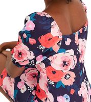 Vestido de verano para mujer con estampado floral integral, minivestido con mangas abullonadas, vestido casual 931070 Azul/Multicolor