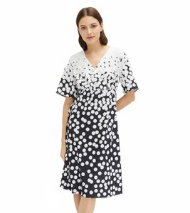 Women's Summer Dress with Allover Polka Dots, Slightly Flared Mini Dress 942863 White/Blue