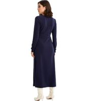 Women's Midi Dress, Summer Dress with Wrap Look, Casual Dress, Long-Sleeved Dress, 952182 Dark Blue