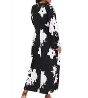 nachhaltiges Damen Maxi-Kleid Sommer-Kleid mit Blumen-Print Freizeit-Kleid 955101 Schwarz/Weiß