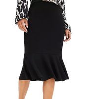 stilsicheres Damen Midi-Kleid Sommer-Kleid mit Blusenoberteil und Bleistift-Rock Business-Kleid 912462 Schwarz/Weiß