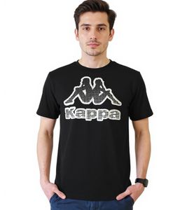 Kappa Herren Baumwoll-Shirt mit großem Logo Rundhals-Shirt Kurzarm-Shirt T-Shirt Oeko-Tex 100 zertifiziert 7085/8191-001 Schwarz