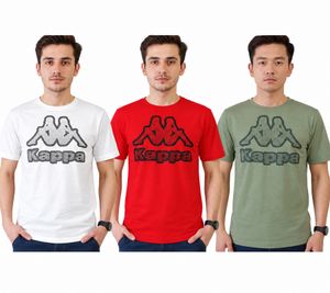 Kappa Maglietta da uomo in cotone con grande logo Girocollo Maglietta a maniche corte T-shirt certificata Oeko-Tex 100 7085/8191 Rosso, Verde o Bianco 