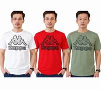 Kappa Maglietta da uomo in cotone con grande logo Girocollo Maglietta a maniche corte T-shirt certificata Oeko-Tex 100 7085/8191 Rosso, Verde o Bianco 