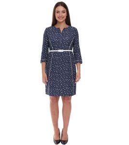 Polka Dot Women's Summer Dress with Belt - Beach Outfit - Midi Dress 940590 Dark Blue/White