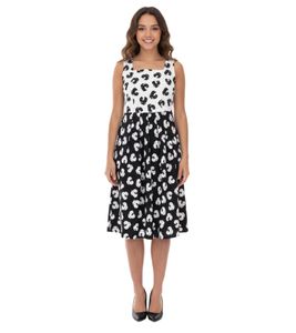 Women's Summer Dress with Graphic Print, Sleeveless Cotton Midi Dress 948746 White/Black