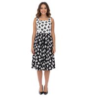 Damen Sommer-Kleid mit grafischem Druck Baumwoll-Kleid ohne Ärmel Midi-Kleid 948746 Weiß/Schwarz