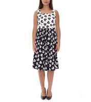 Damen Sommer-Kleid mit grafischem Druck Baumwoll-Kleid ohne Ärmel Midi-Kleid 948746 Weiß/Schwarz