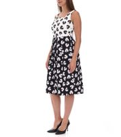 Damen Sommer-Kleid mit grafischem Druck Baumwoll-Kleid ohne Ärmel Midi-Kleid 948746 Weiß/Schwarz