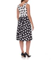 Damen Sommer-Kleid mit grafischem Druck Baumwoll-Kleid ohne Ärmel Midi-Kleid 948746 Weiß/Schwarz