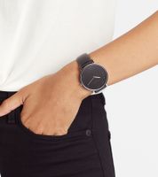 Pierre Cardin Women's Watch with Brand Letters as Numerals, Analog Quartz Watch with Leather Strap, 3ATM, 39mm, CBV.100, Black/Silver, with Black or White Dial