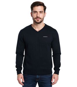 HACKETT LONDON GOLF Herren Baumwoll-Pullover Strick-Pullover mit V-Ausschnitt Langarm-Shirt HMX5000F Schwarz