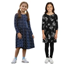 Robe d'été en coton pour fille KIDSWORLD avec imprimé floral et étoiles, noire ou bleu foncé