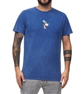 RE:COVERED X Disney Men's T-Shirt with Goofy Profile Lettering Print, Cotton Crew Neck Shirt, MMDIS2508 Blue