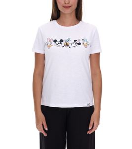 RE:COVERED X Disney Damen T-Shirt mit Mickey Mouse and Friends Design Baumwoll-Shirt Rundhals-Shirt RCDIF2063 Weiß