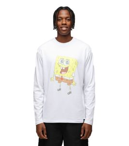 RE:COVERED X nickelodeon Herren Langarm-Shirt SpongeBob Schwammkopf Design Baumwoll-Pullover Rundhals-Shirt MMVCM272 Weiß