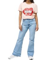 RE:COVERED X Disney Damen T-Shirt mit Cruella Devil Lips Aufdruck Baumwoll-Shirt Rundhals-Shirt MMDIS2596 Rosa