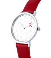 Pierre Cardin Women's Watch with Brand Initials Print, Analog Quartz Watch with Leather Strap, 3 ATM, 31 mm, CBV.1521, Blue or Red
