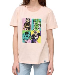 RE:COVERED X MARVEL Damen T-Shirt mit "Pop Art Portrait"-Print Baumwoll-Shirt Kurzarm-Shirt MMMARV1125 Rosa