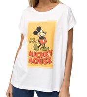 RE:COVERED X Disney Women's T-Shirt with Mickey Mouse Print, Cotton Crew Neck, MMDIS2591 Off-White