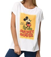 RE:COVERED X Disney Women's T-Shirt with Mickey Mouse Print, Cotton Crew Neck, MMDIS2591 Off-White
