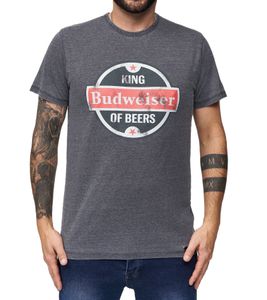RE:COVERED X BUDWEISER Herren T-Shirt mit großem "King of Beers"-Print Alltags-Shirt Kurzarm-Shirt MMABI399 Grau