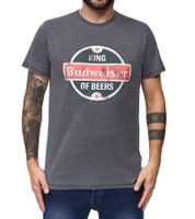 Camiseta RE:COVERED X BUDWEISER para hombre con estampado grande "King of Beers". Camiseta de manga corta para uso diario, MMABI399, gris.