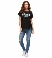 RE:COVERED X Smurfs Women's T-Shirt with Smurf Print, Boyfriend Fit, Crew Neck, Black, Cotton T-Shirt RCSMF117