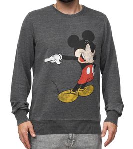 RE:COVERED X DISNEY Herren Rundhals-Pullover mit MICKEY MOUSE Print Alltags-Sweater mit Baumwollanteil MMDIS2486 Grau