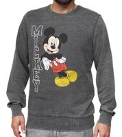 RE:COVERED X DISNEY Suéter de cuello redondo para hombre con estampado de MICKEY MOUSE Suéter diario con contenido de algodón MMDIS2492 Gris