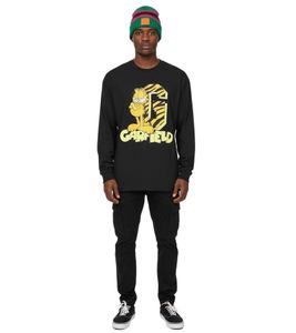 RE:COVERED X nickelodeon Herren Rundhals-Shirt mit Garfield-Druck Baumwoll-Longsleeve MMNICK323 Schwarz