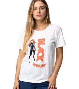 RE:COVERED X MARVEL Damen T-Shirt mit "Black Widow"-Print Baumwoll-Shirt Kurzarm-Shirt MMMARV1122 Ecru-Weiß
