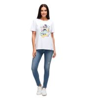 RE:COVERED X Disney Women's Sustainable T-Shirt with Mickey Mouse Print in Pastel Colors, Cotton Crew Neck Shirt RCDIF2072 White