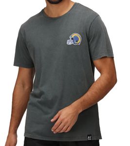 RE:COVERED X NFL Los Angeles Rams Men's T-Shirt with Football Helmet, Cotton Crew Neck, RCNFL1315H Gray