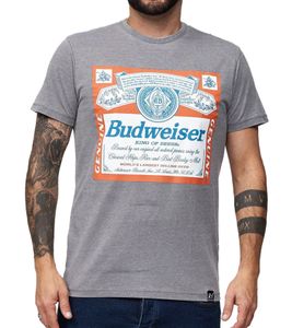 RE:COVERED X BUDWEISER Herren T-Shirt mit großem "King of Beers"-Print Alltags-Shirt Kurzarm-Shirt MMABI408 Grau