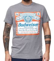 RE:COVERED X BUDWEISER Herren T-Shirt mit großem "King of Beers"-Print Alltags-Shirt Kurzarm-Shirt MMABI408 Grau