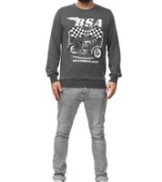 RE:COVERED X BSA Herren Rundhals-Pullover mit ‎‎"British Motor Flag"-Print Langarm-Shirt Sweat-Shirt MMBSA301 Grau