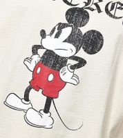 RE:COVERED X Disney Men's T-Shirt with Grumpy Mickey Mouse Print, Cotton Shirt with Large Lettering, Crew Neck, MMDIS2690 Beige